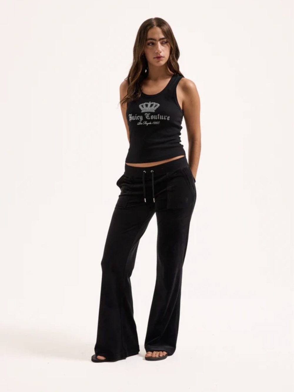 Juicy Couture Black Velour Low Rise Flare Track Pants Y2K Style Small